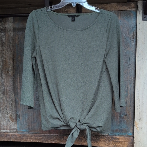 Banana Republic Olive Green Tie Front 3/4 Sleeve Top - Women's Small - Picture 1 of 6